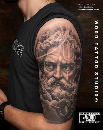 Wood Tattoo gerçekçi omuz portresi dövmesi